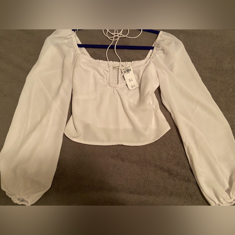 White Abercrombie Silky tie neck blouse xs